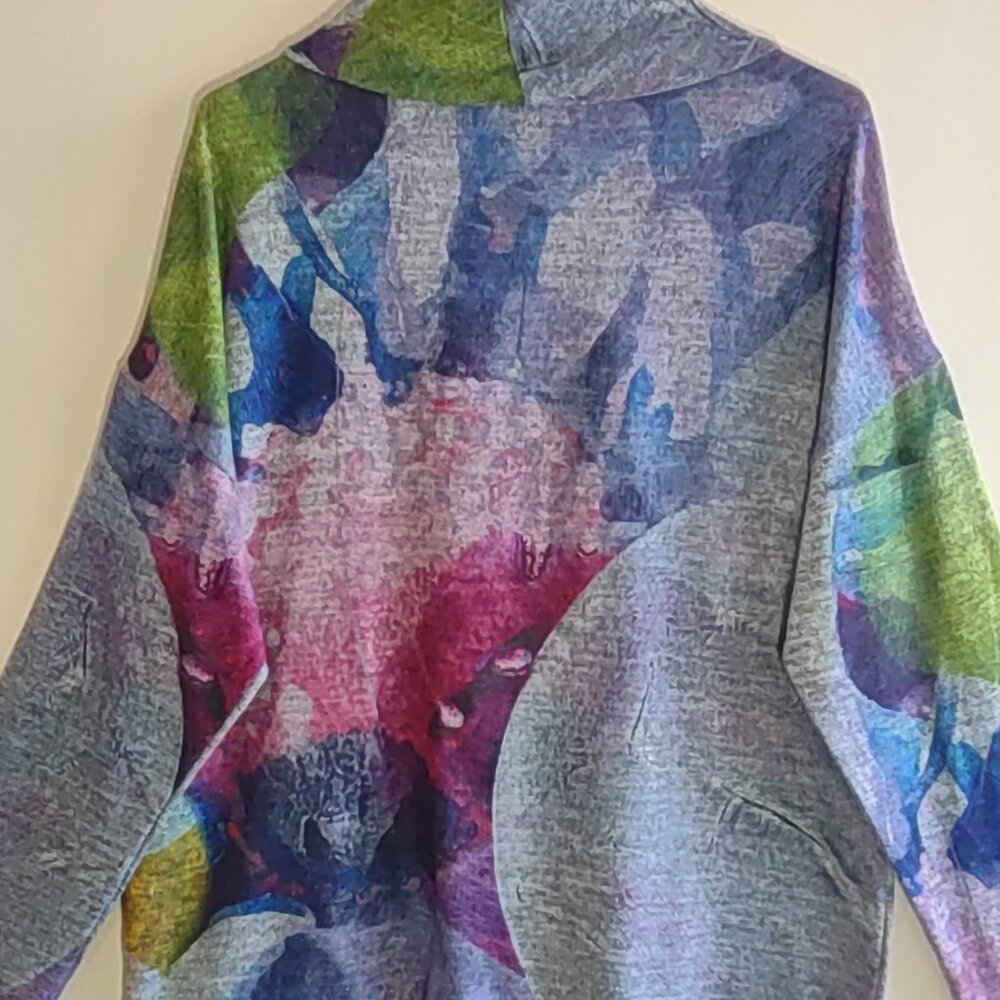 Claire Desjardins Cowl Neck Tunic Top Artsy Watercolor Abstract Florals Sz Large - Picture 4 of 8